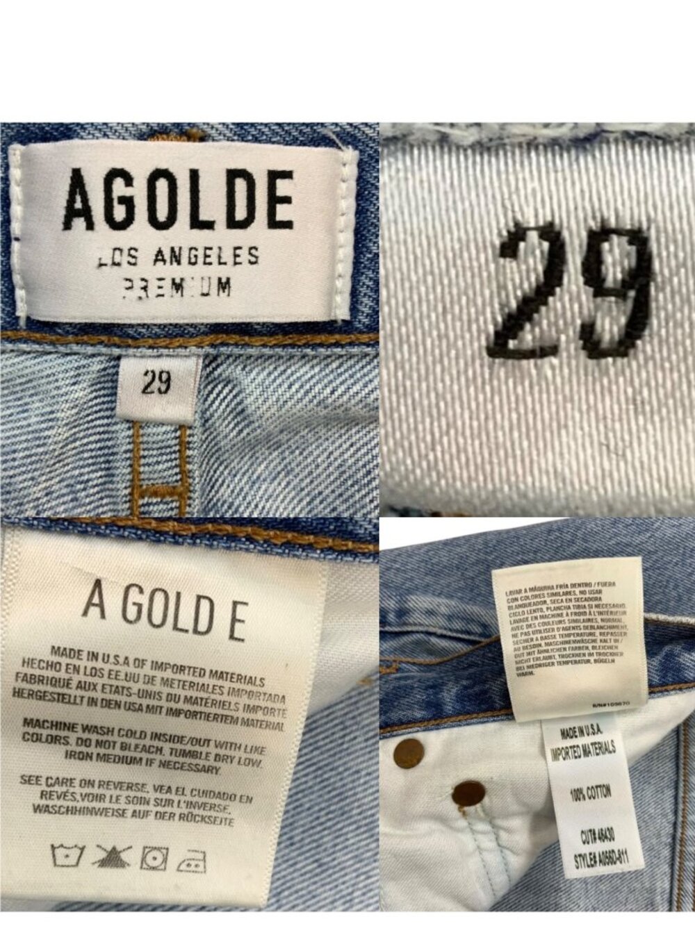 Agolde Riley High Rise Straight Crop Jean 29 Blue Button Fly - Picture 4 of 13